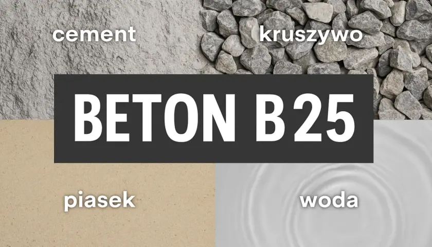 Składniki do betonu B25: cement, kruszywo, piasek, woda. Dowiedz się, jak rozrabiać cement.