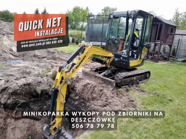 Minikoparka wykonuje wykopy pod zbiorniki na deszczówkę. Sprawdź nasze usługi minikoparką cennik! Tel. 506 78 79 78.